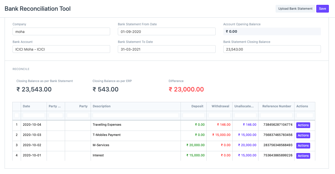 ERPNext Bank Reconciliation