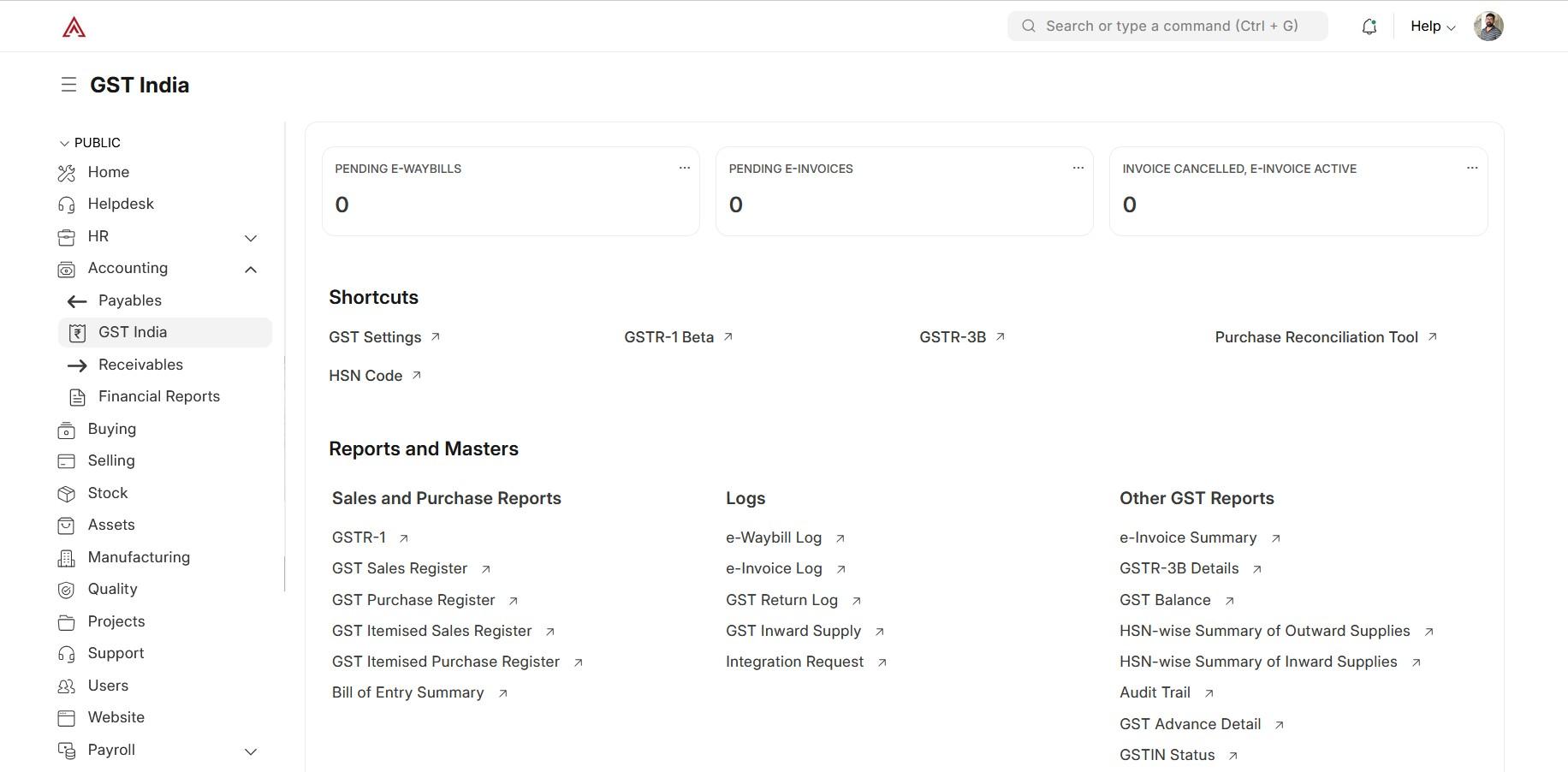 ERPNext GST Dashboard